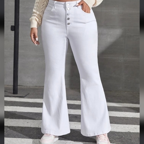 Mauve Pink Button Fly Flare High Rise Jean - Picture 11 of 11